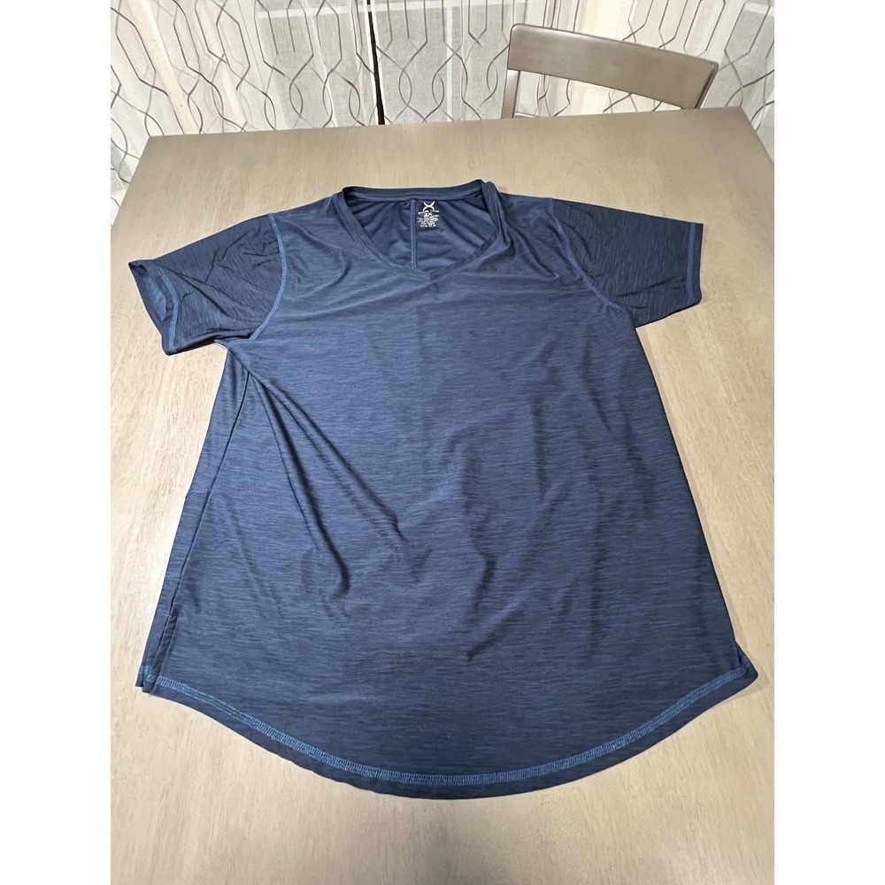 Game Time Womens 2X Navy Blue Space Dye V-Neck Activewear Short Sleeve T-Shirt